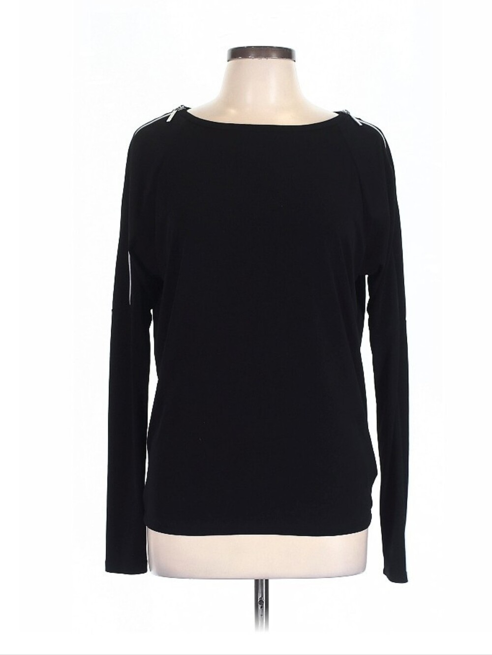 MICHAEL Michael Kors Black Long Sleeve Top with Shoulder Zip Detail - Size Large